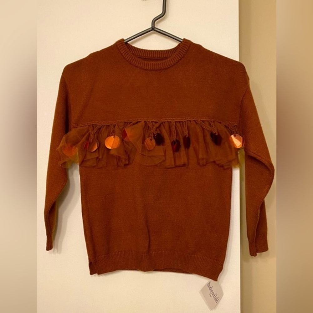 NWT ModerneChild Shoppe Brown Sweater Fringe Ruffle 7Y